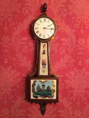 ANTIQUE WALTHAM BANJO CLOCK 42" FULL SIZE WEIGHT DRIVEN "PERRY'S VICTORY 1813" 