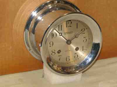 CHELSEA ANTIQUE SHIPS BELL CLOCK~4 1/2" DIAL~HINGED BEZEL 1926 SUPERB CONDITION
