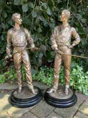 Large Antique Ansonia Waterbury Silver Plate Fencing Sword Fighting Clock Statue