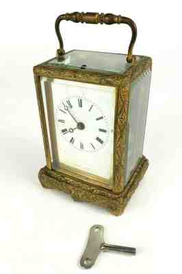 Antique Brass Carriage Clock~ Dent Paris~ Heavily Embellished Floral & Filigree