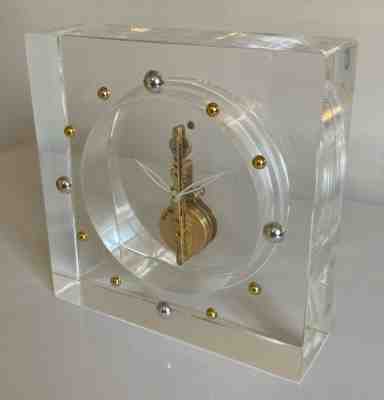 Vintage Jaeger LeCoultre In-Line "Skeleton" Baguette Clock in Lucite- Working!