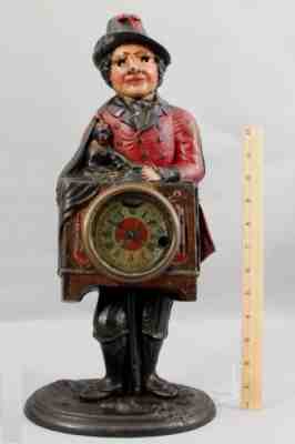 19thC Antique Bradley Hubbard Cast Iron Monkey Organ Grinder Blinking Eye Clock
