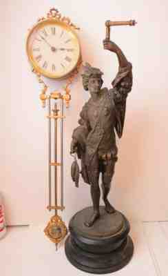 Original Antique Ansonia FISHERMAN Statue Tin Can Swinger Clock for Restoration 