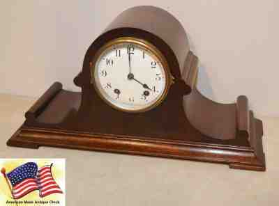RESTORED SETH THOMAS TAMBOUR 4-1921 MID-SIZE ANTIQUE CABINET CLOCK IN MAHOGANY  