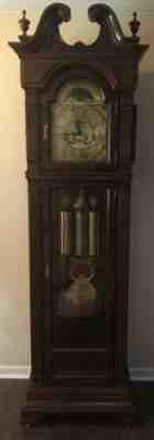 Beautiful Charles Sligh Triple Chime Beveled Glass Grandfather Clock Serviced