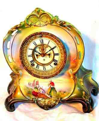 ANSONIA ROYAL BONN CHINA CLOCK *LG.* La RIVIERE *BEACH SCENE* c.1880
