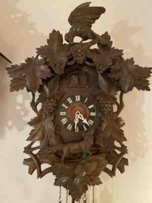 Antique Black Forest Cuckoo Quail Clock (Fox & Grapes Theme) Running Condition