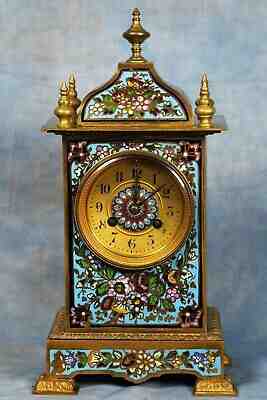Superb Antique French Cloisonne Champleve Bronze Clock 19th Century Vincenti