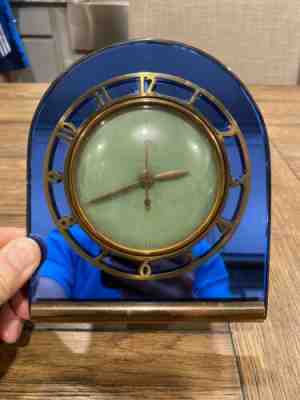 ART DECO TELECHRON CLOCK WITH COBALT BLUE MIRROR DEAUVILLE 4H77 1930'S NONE WORK