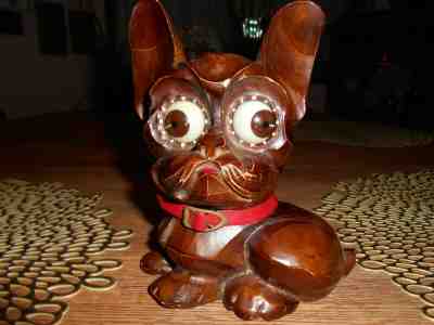 J. Oswald Scottie/Terrier Wooden Rolling Eye Clock - Immaculate and Working