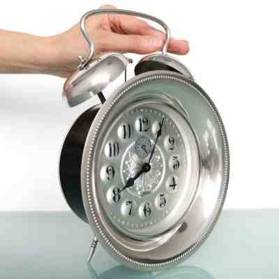 German KAISER Vintage Mantel Wall Alarm Clock CHROME! XXL! 9.6 Inch Mid Century!