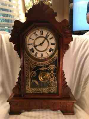 Wood gingerbread TERRY CLOCK COMPANY Pittsfield, Mass original glass &label  