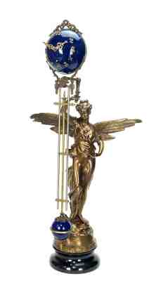 Large Mystery Brass Lady Gloria 8 Day 4" Cobalt Blue Ball Swinging Clock