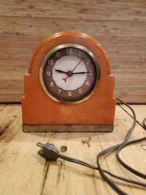RARE ORIGINAL LACKNER NEON GLO DULCY BUTTERSCOTCH CATALIN BAKELITE SHELF CLOCK