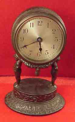 Antique Working  CHELSEA CLOCK CO Cherubs Art Deco 7 inch Bronze Clock 