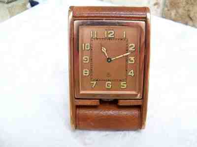 US Navy Le Coultre Swiss 8 Day Travel Clock WWII "O" Submarine USS O-7 Inscribed