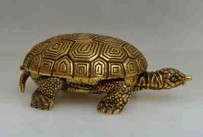 Vintage Swiss Looping Gold Tone Metal Turtle Tortoise 8Day Alarm Clock - 80894