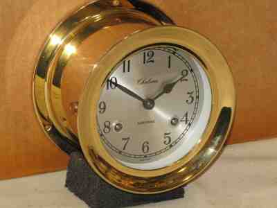 CHELSEA SHIPS BELL CLOCK~ SHIPSTRIKE MODEL~4 1/2" DIAL 1994 HINGED BEZEL