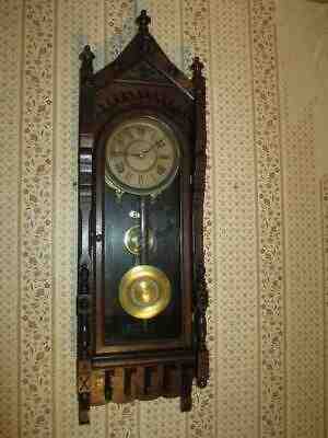 ANTIQUE F. KROEBER 8 DAY TIME AND STRIKE WALL CLOCK (REG. 46) ca. 1888