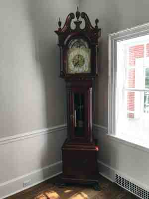 Chippendale style mahogany grandfather clock with Elite sun and moon face