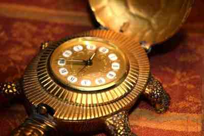 Very Rare LOOPING  Alarm Clock Bronze Turtle Case