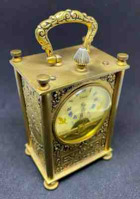 Vintage Circle Clock Corp 8 Days Hebdomas Swiss Carriage Clock - See Description