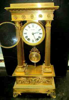 VINTAGE SETH THOMAS #50 PORTICO MANTEL CLOCK, BRONZE 9 X 18 1/2 INCHES A BEAUT