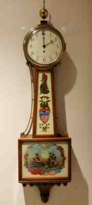 Large Antique 1943 CHELSEA Patriotic Reverse Painted Glass Banjo Wall Clock 42"