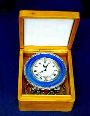 Extremely rare Russian silver clock with blue enamel with a history