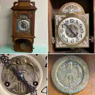 ANTIQUE ART NOUVEAU JUGENDSTIL SECESSIONIST OWL MECHANICAL PENDULUM WALL CLOCK