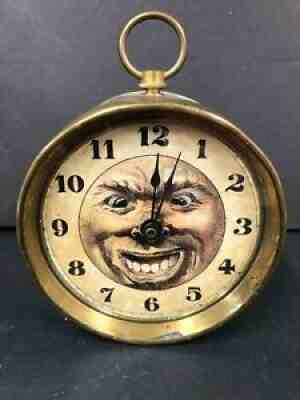 "RARE" ORIGINAL 1886 LAUGHING MAN ANIMATION TIN CAN WIND UP CLOCK
