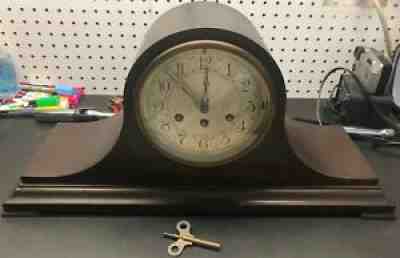 Antique 1915 Herschede Hall Clock Co Mantel Clock with Chimes and Original Key