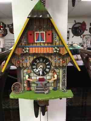 Vintage Rare E Schmeckenbecher Blacksmith Cuckoo Clock Made In Germany (Works)