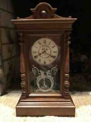 RARE C.1884 SETH THOMAS "ATLAS" 1/4 STRIKING 3-TRAIN TING TANG ON 2 BELLS CLOCK
