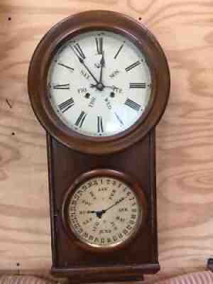 Antique "Round Head" Perpetual Calendar Wall Clock ~1862 by E. Burwell -Running!