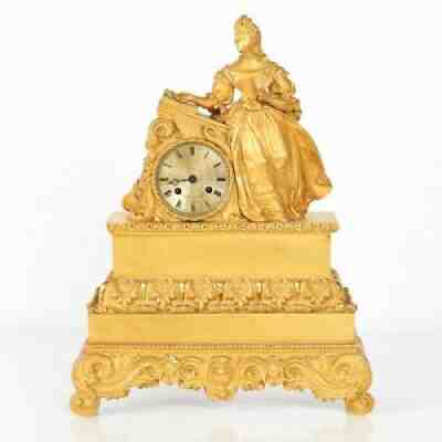 Mercury Gilt Bronze Figural Clock 19C Signed French Antique ca 1830 Noble Lady