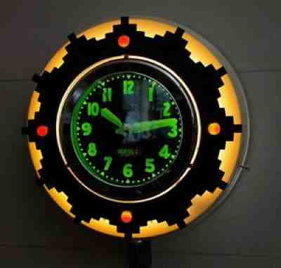 A 22" Curtis, Glo-Dial. Aztec Neon Clock, Low Light. W/ 1" NOS Ruby Jewels.