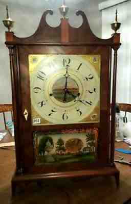 #202 Antique Seth Thomas Off-Center Pillar & Scroll Wood Movement Clock 1818-22