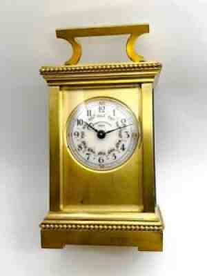 Antique Brass Vacheron & Constantin Carriage Clock Gold Plated Case Enamel Dial