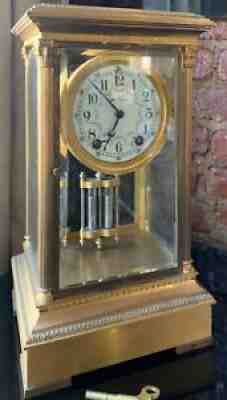 Antique Seth Thomas Mantle Clock Brass Beveled Glass Case 14" Tall 8 Day Chime