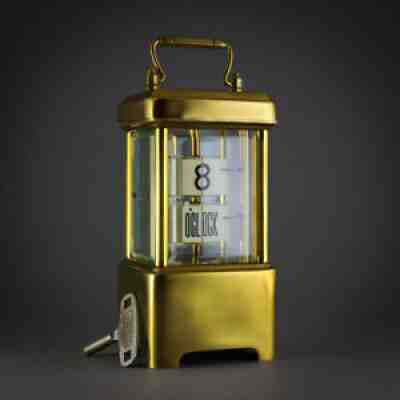 â° C.1903 FINE FRENCH ANTIQUE PLATO FLIP DIGITAL 8 DAY BRASS DESK CARRIAGE CLOCK