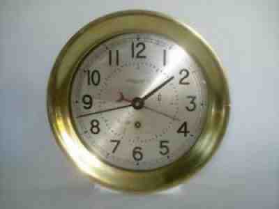 VINTAGE CHELSEA MARITIME SHIPS BRASS WALL CLOCK 8 1/2" DIAL 1947 EXC RUNNING