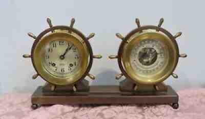 CHELSEA VINTAGE BRASS SHIPS BELL CLOCK & BAROMETER CLAREMONT MODEL~ 1940's