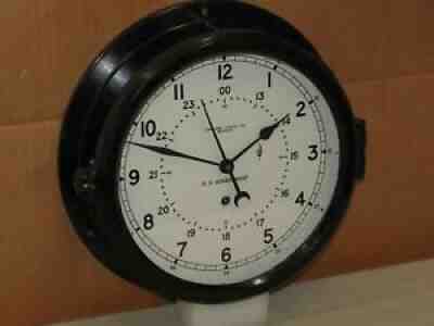 CHELSEA SHIPS/MILITARY CLOCK U S NAVY 8 1/2" DIAL~1966~12/24 HR DIAL~RESTORED