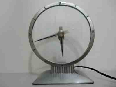 vintage art deco - SILVER - Jefferson Exciting Hour electric shelf mantel clock