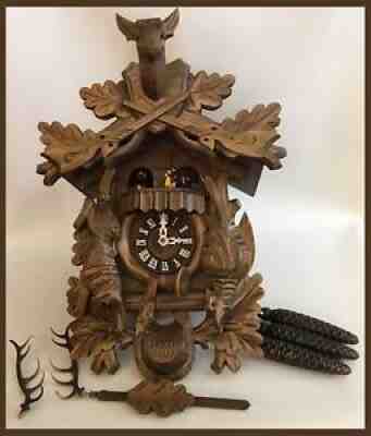 German Cuckoo Clock Der Frohliche Wanderer Edelweiss Swiss Movement #7707-18-NIB