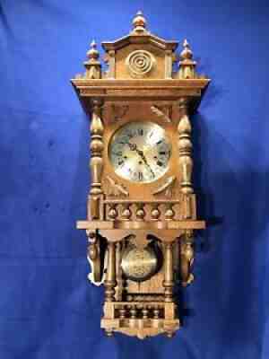 Germany Gold Medallion Keywound Clock Triple Chime Striking, Pendulum,Oak Case