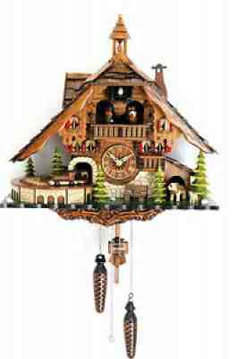 cuckoo clock black forest quartz german music quarz chalet moving train new top