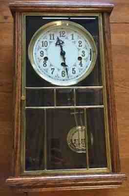 CLOCK ANSONIA 681 GOLD MEDALLION 8 DAY CHIME WALL/MANTLE Mantel Wood Brass