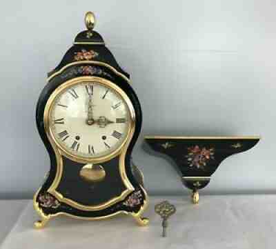 ELUXA Black Neuchatel Swiss Mantle Clock with Console Shelf & Key 14.75" Tall